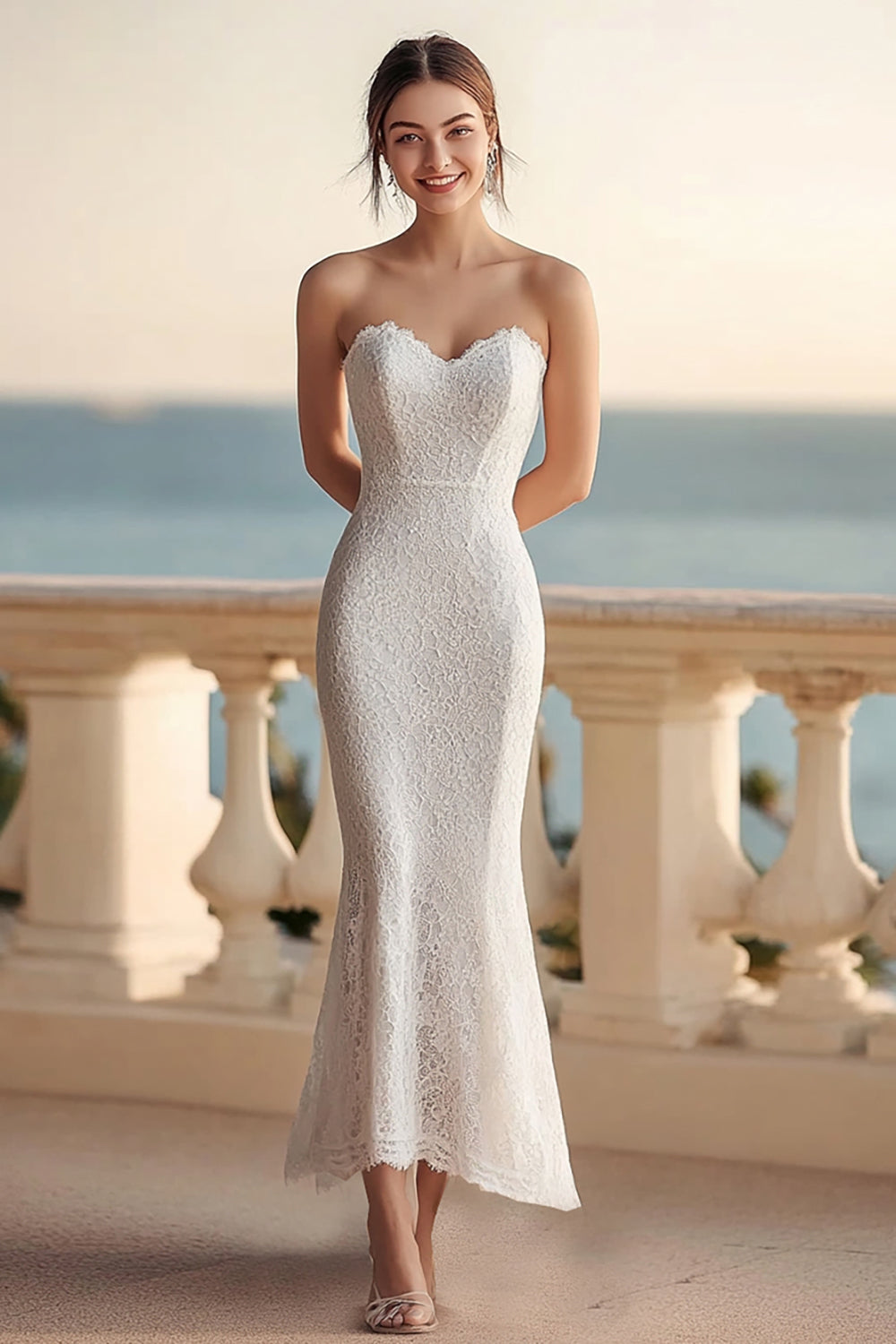 Strapless Ivory Sheath Long Graduation Dress