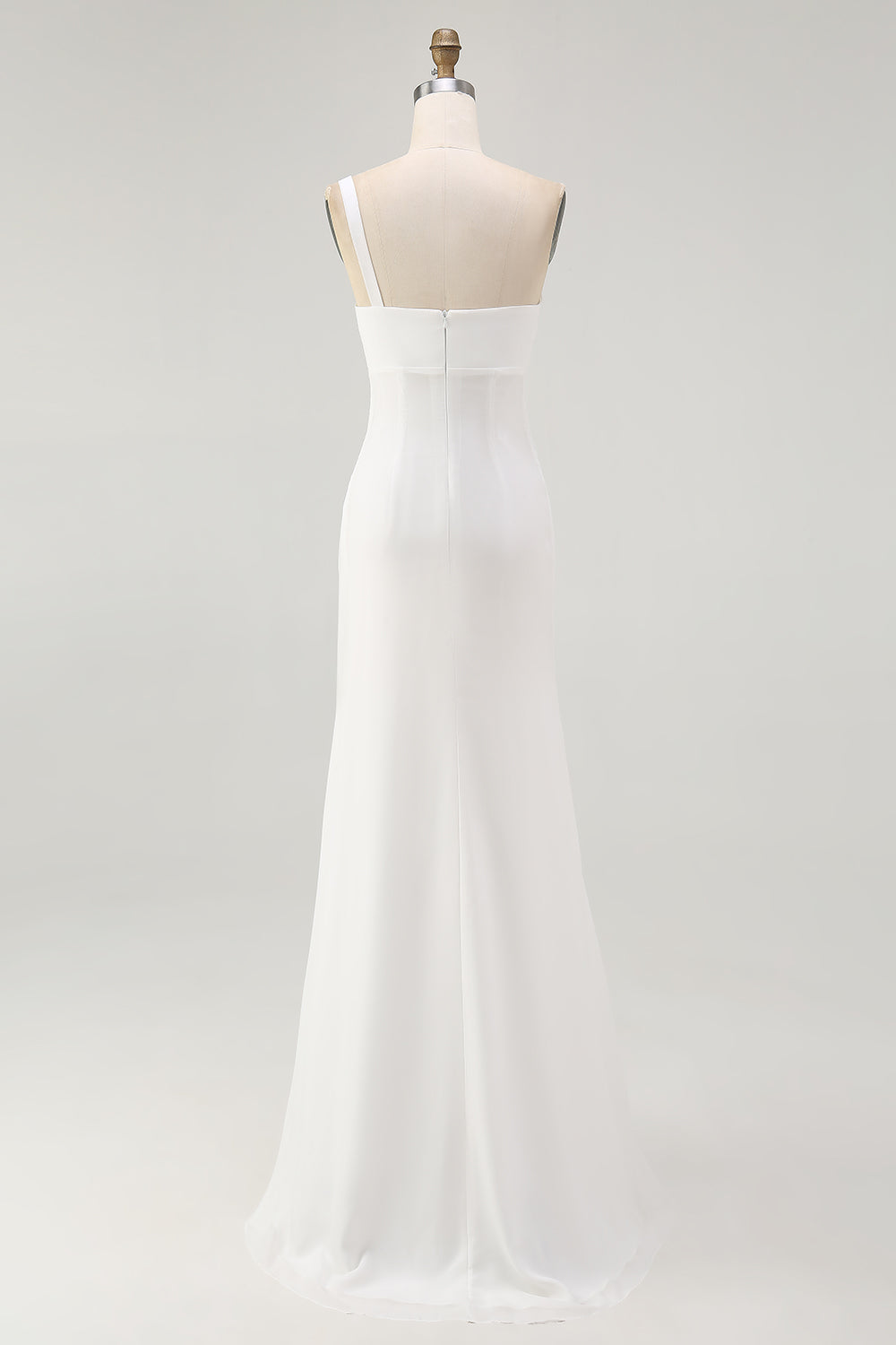 One Shoulder Ruched Ivory Engagement Dress with Slit