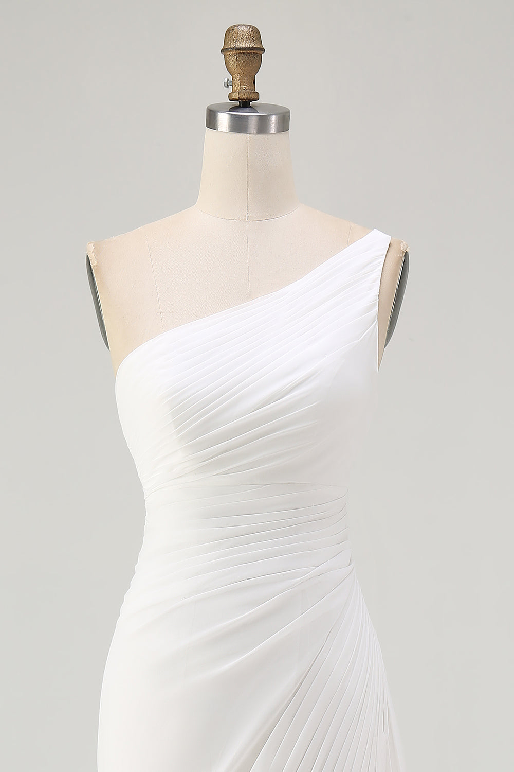 One Shoulder Ruched Ivory Engagement Dress with Slit