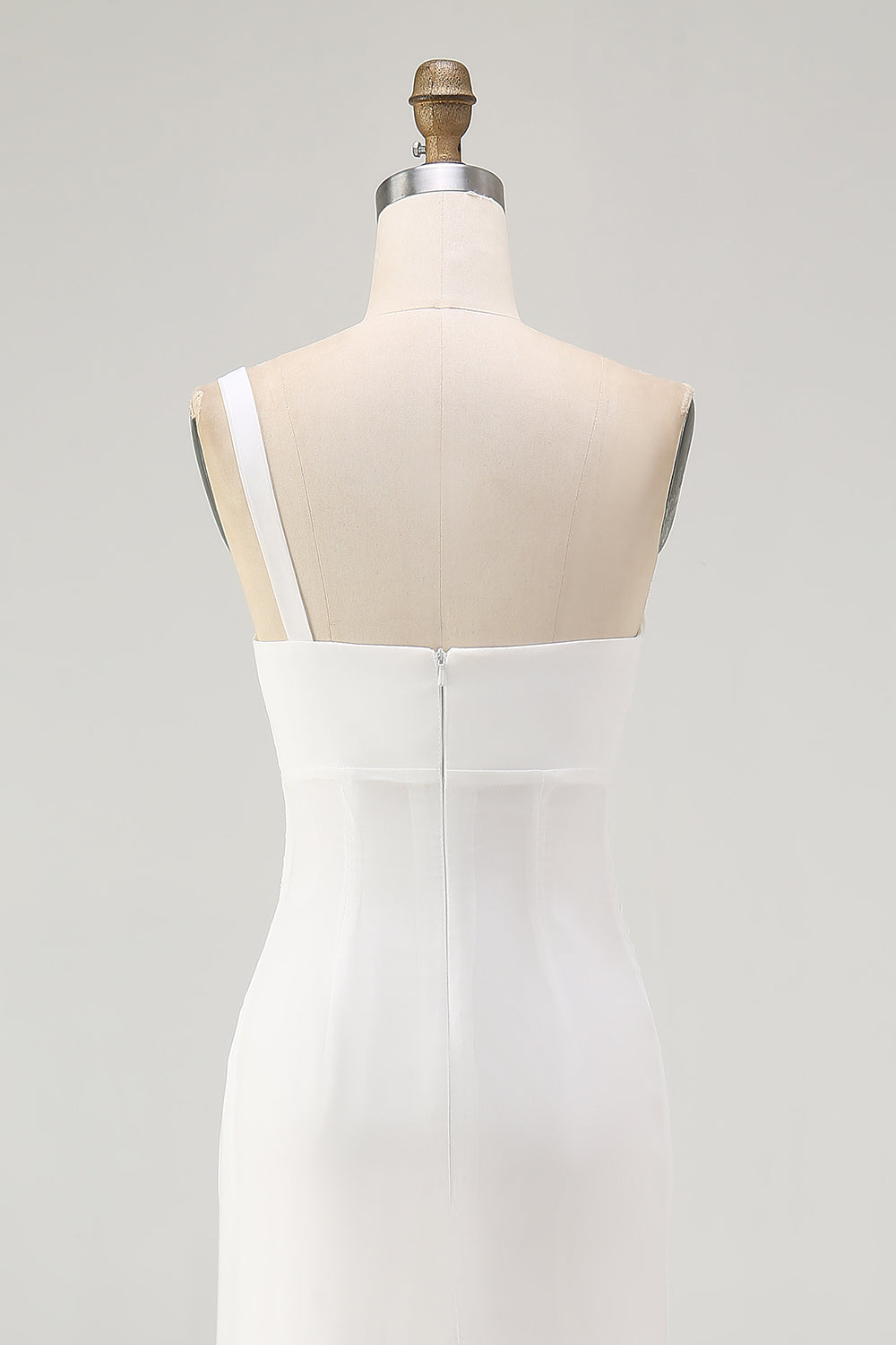 One Shoulder Ruched Ivory Engagement Dress with Slit