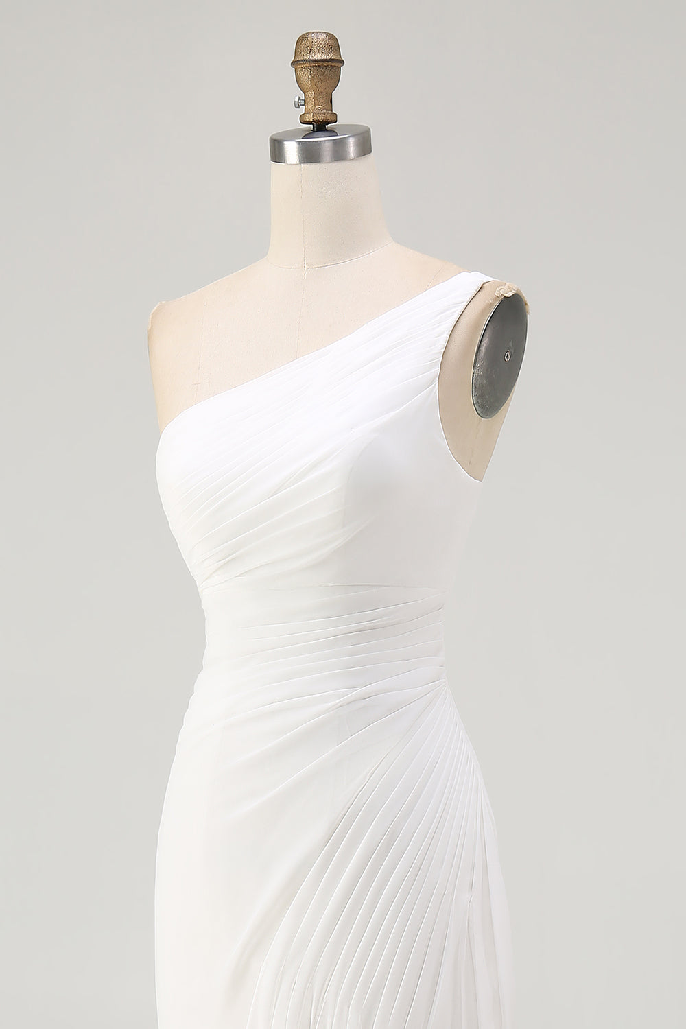 One Shoulder Ruched Ivory Engagement Dress with Slit