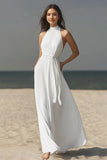 Ivory A Line High Neck Long Engagement Dress