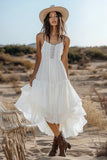 Ruffled Ivory A Line Spaghetti Straps Graduation Dress With Lace