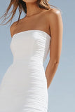 A Line Strapless Ruffled Ivory Graduation Dress