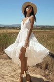 Ivory Spaghetti Straps Ruffled A Line Graduation Dress