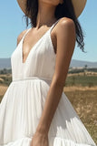 Ivory Spaghetti Straps Ruffled A Line Graduation Dress