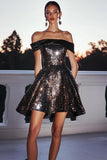 Black Off The Shoulder Sparkly Homecoming Dress