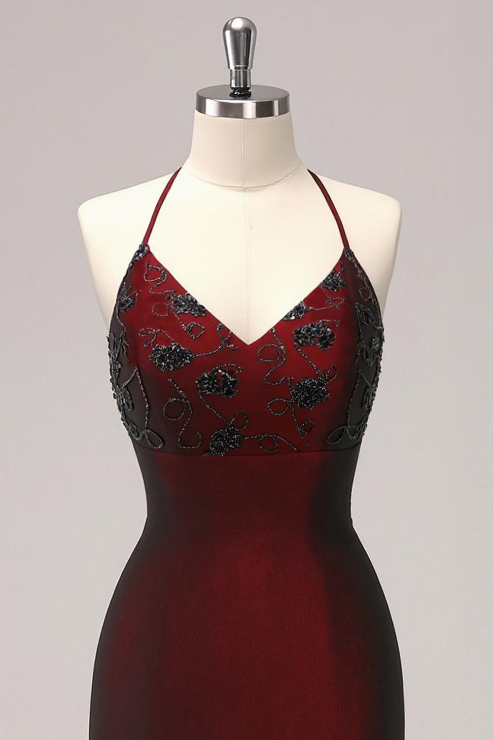 Sheath Beaded Black Red Formal Dress with Lace-up Back
