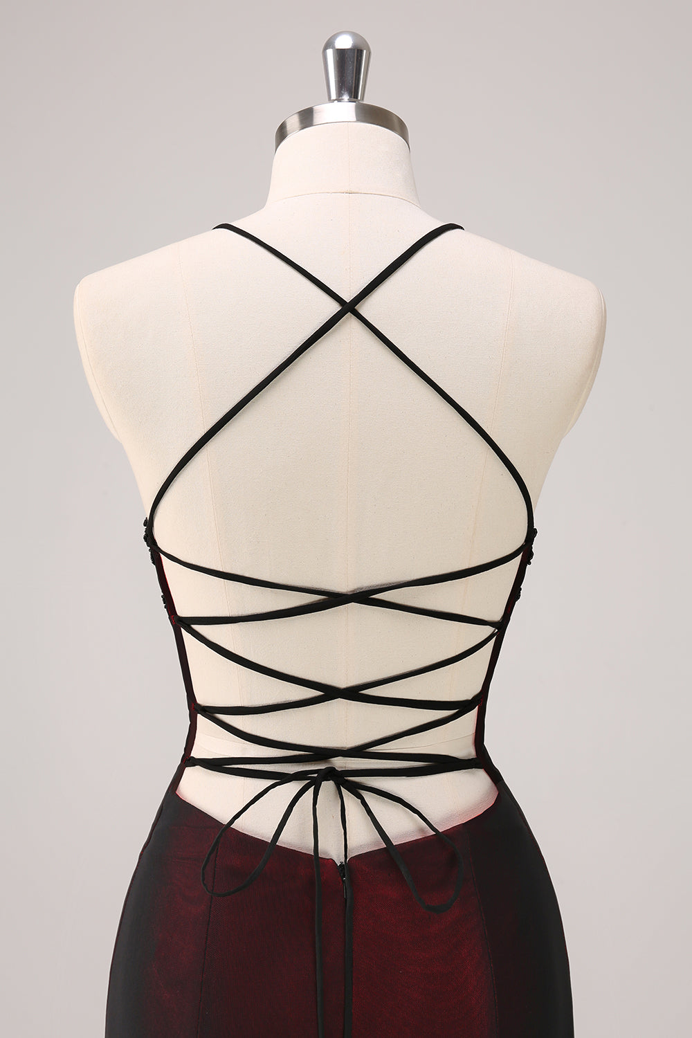 Sheath Beaded Black Red Formal Dress with Lace-up Back