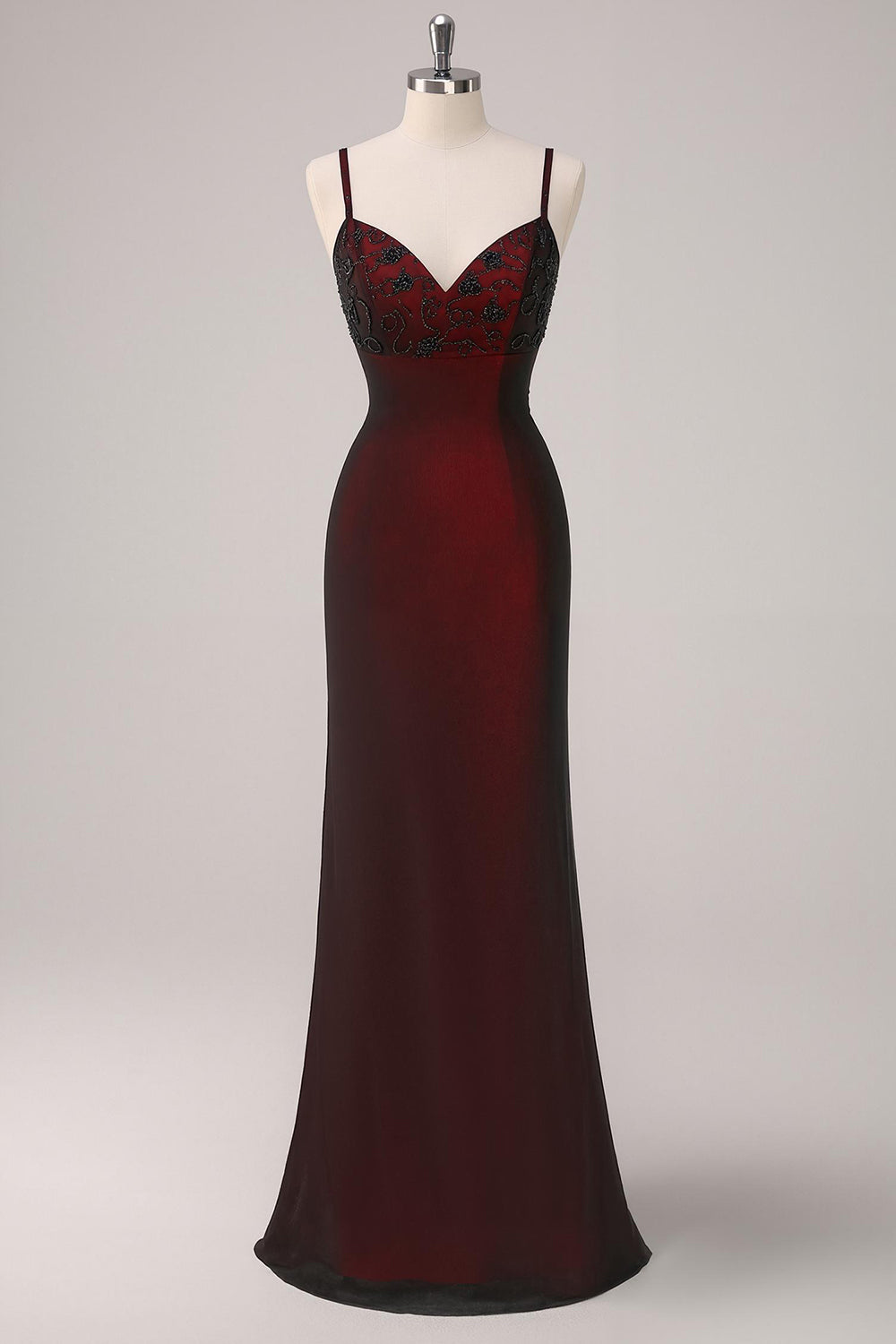 Black Red Spaghetti Straps Maxi Dress with Beading