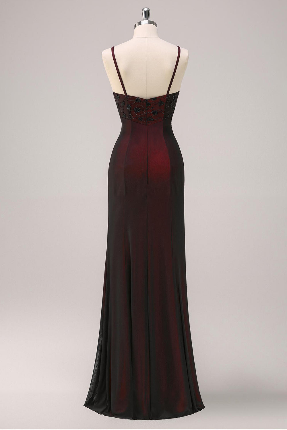 Black Red Spaghetti Straps Maxi Dress with Beading
