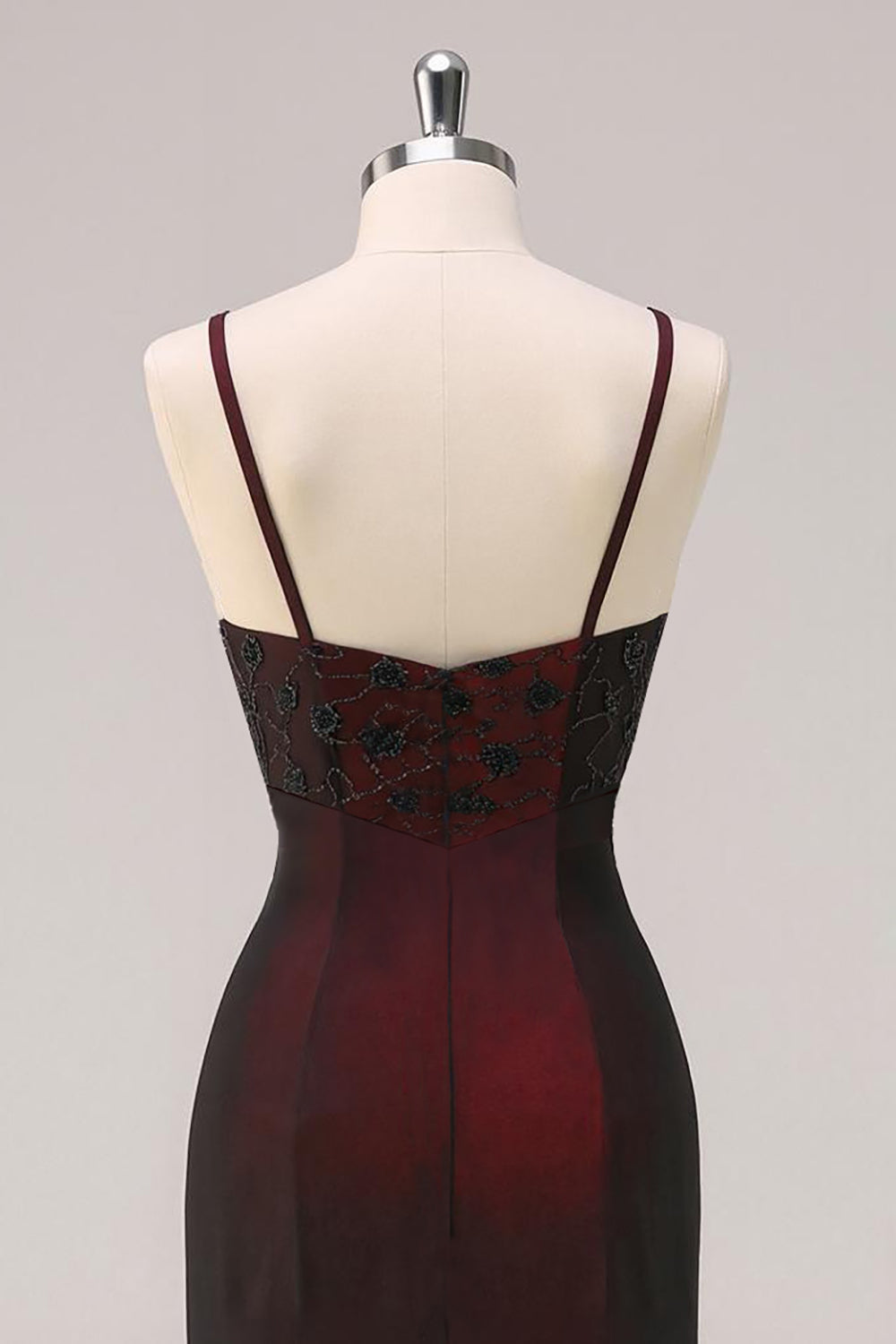 Black Red Spaghetti Straps Maxi Dress with Beading