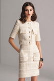 Ivory 2-Piece Bodycon Half Sleeve Tweed Work Dress