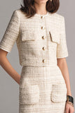 Ivory 2-Piece Bodycon Half Sleeve Tweed Work Dress