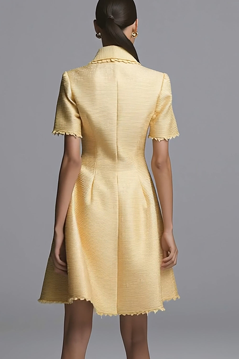 Yellow A-Line Lapel Neck Single Breasted Mini Work Dress
