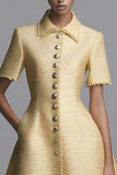 Yellow A-Line Lapel Neck Single Breasted Mini Work Dress