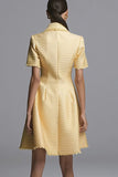 Yellow A-Line Lapel Neck Single Breasted Mini Work Dress