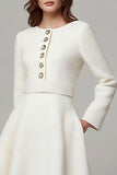 Ivory Long Sleeve A-Line Work Dress
