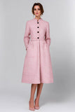 Pink A-Line Long Sleeve High Neck Work Dress