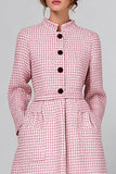 Pink A-Line Long Sleeve High Neck Work Dress