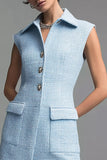 Bodycon Sky Blue Tweed Lapel Neck Work Dress