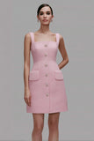 Pink A Line Square Neck Work Dress