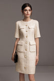 Round Neck Bodycon Ivory Work Dress