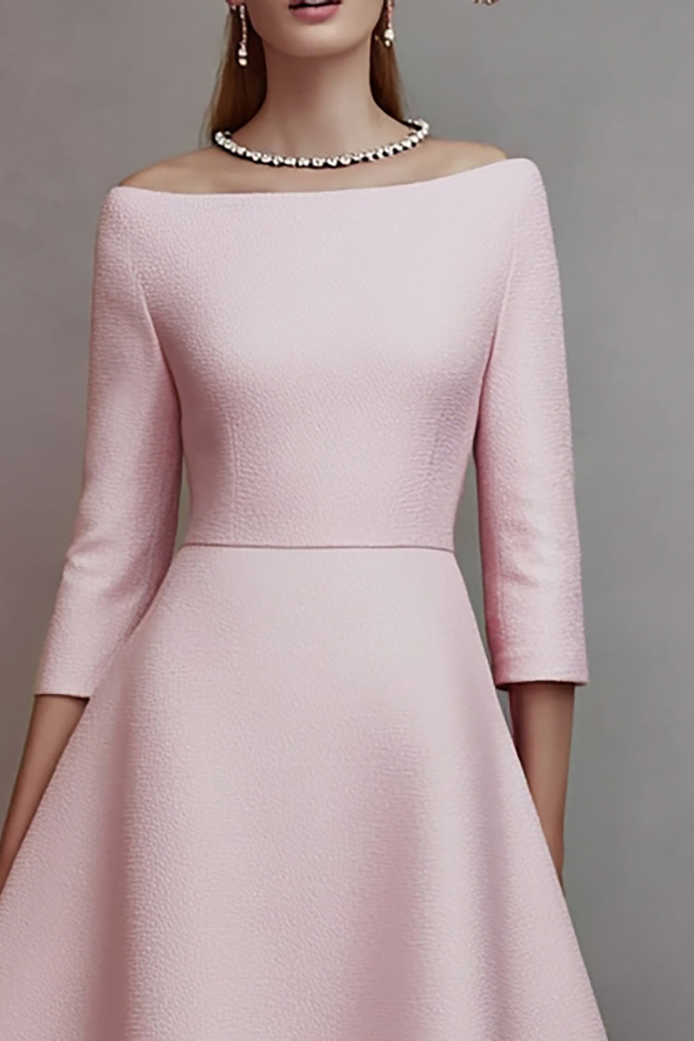 A Line Pink Boat Neck Midi Dress