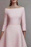 A Line Pink Boat Neck Midi Dress