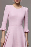 Pink A Line Ruffled Midi Work Dress
