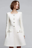 Ivory A-Line Long Sleeve Round Neck Work Dress
