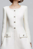 Ivory A-Line Long Sleeve Round Neck Work Dress