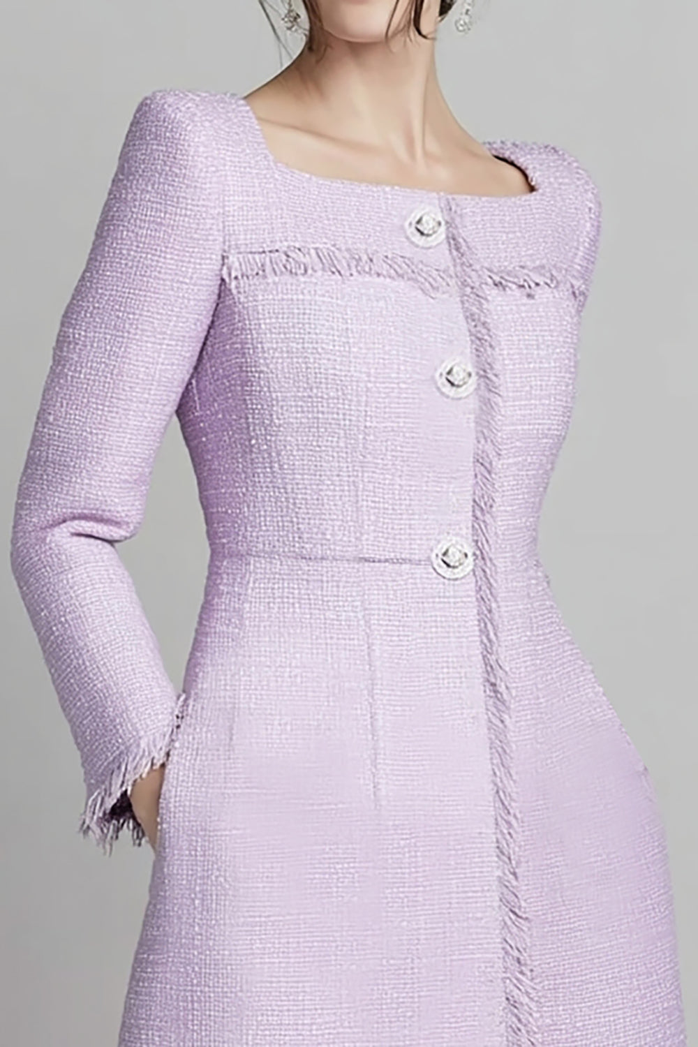 Lilac A Line Long Sleeve Midi Work Dress