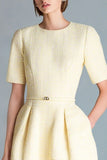 Light Yellow A-Line Short Sleeve Work Dress
