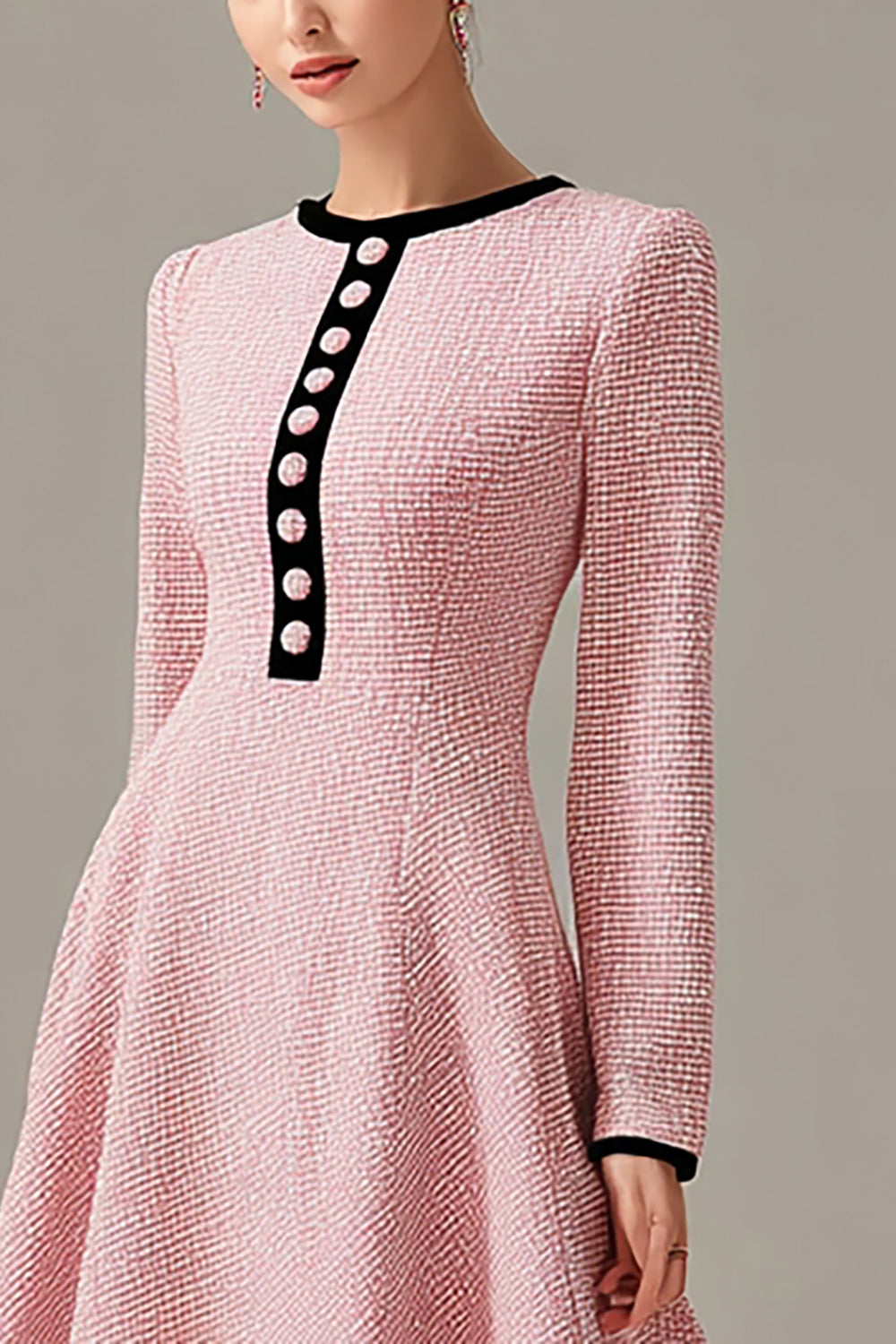 Long Sleeve A Line Pink Midi Work Dress