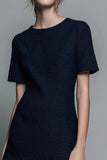 Black Round-Neck Work Dress With Ruffles