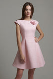 Pink A Line Mini Work Dress with 3D Flower
