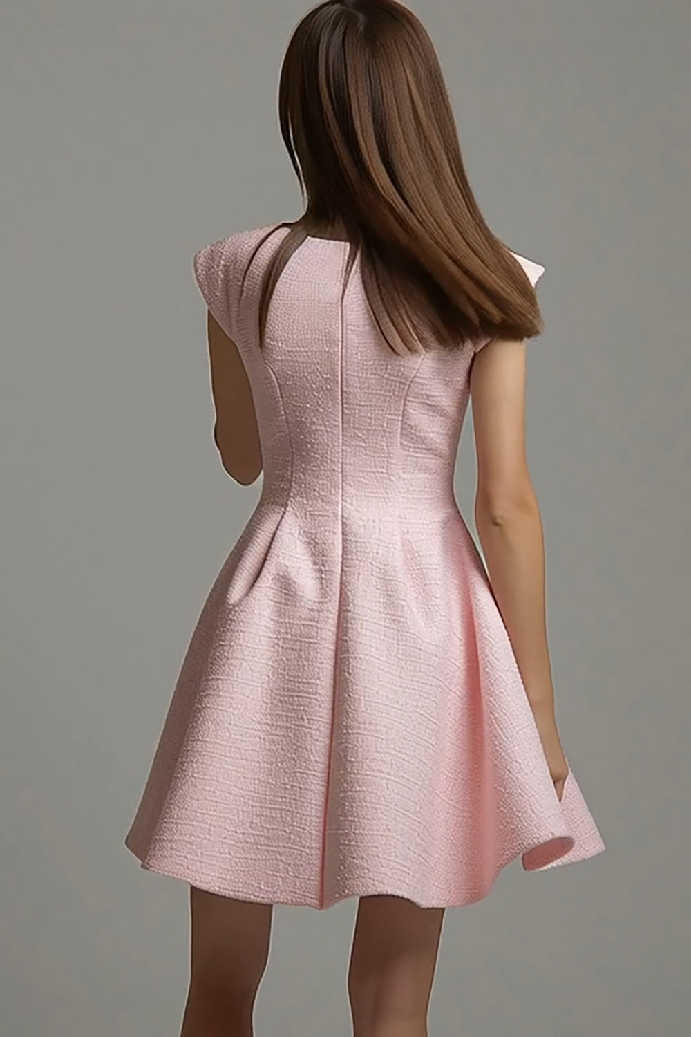 Pink A Line Mini Work Dress with 3D Flower