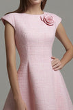 Pink A Line Mini Work Dress with 3D Flower