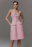 A Line Pink Square Neck Mini Work Dress