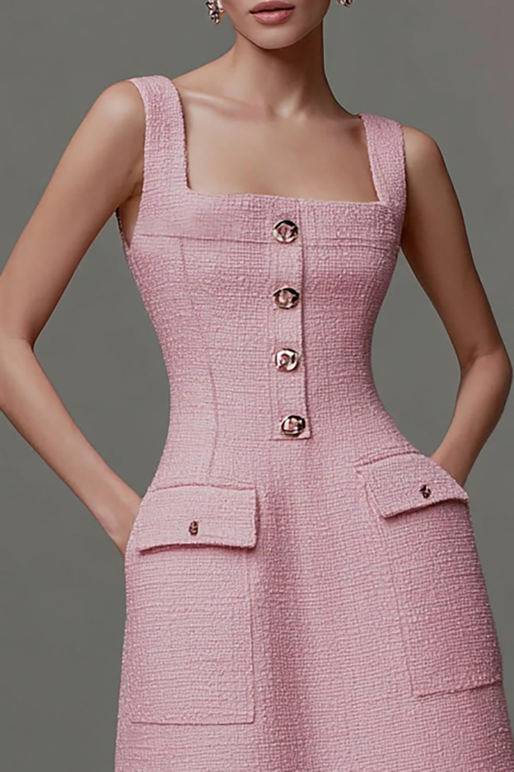 A Line Pink Square Neck Mini Work Dress