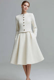 Ivory 2-Piece A-Line Long Sleeve Work Dress