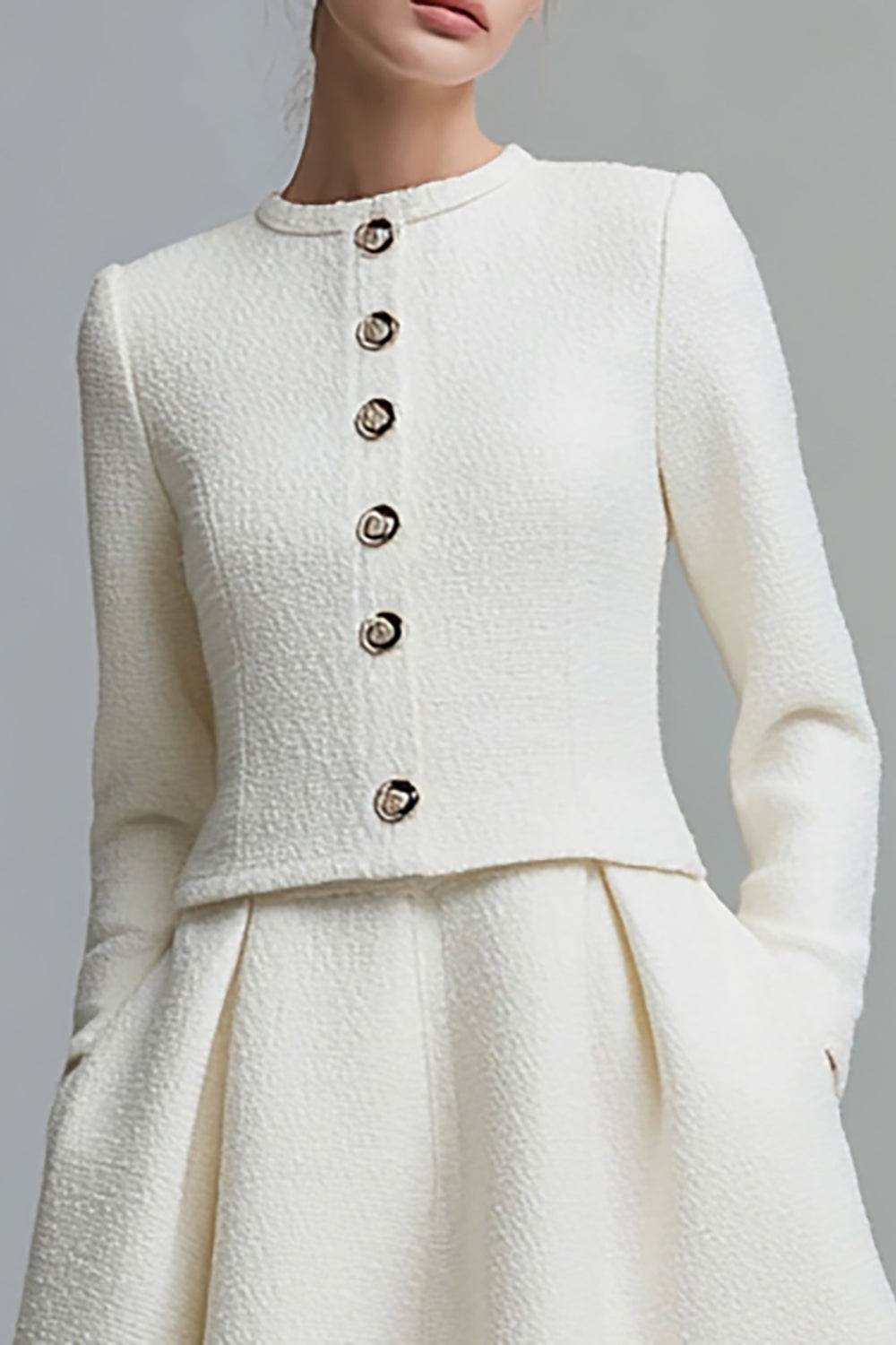 Ivory 2-Piece A-Line Long Sleeve Work Dress