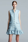 Sky Blue A-Line V-Neck Sleeveless Work Dress