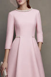 A Line Pink Midi Work Dress with Beading