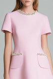 Pink A Line Beaded Mini Work Dress