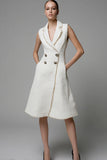Ivory A-Line Notched Lapel Work Dress