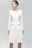Long Sleeve Ivory A-Line Work Dress