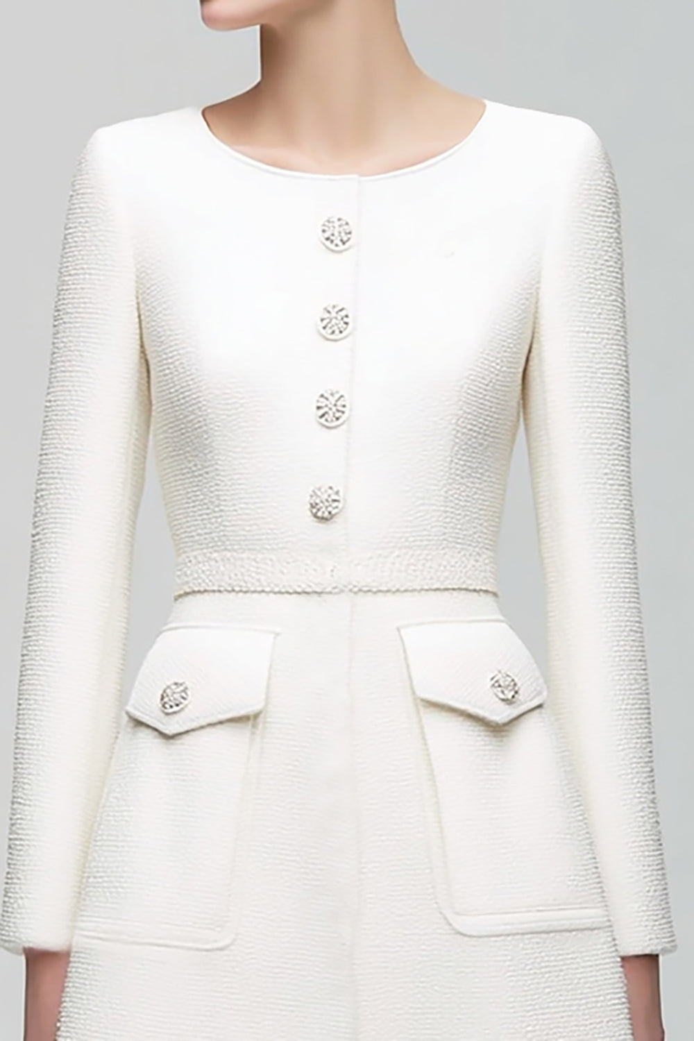 Long Sleeve Ivory A-Line Work Dress