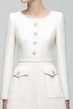 Long Sleeve Ivory A-Line Work Dress